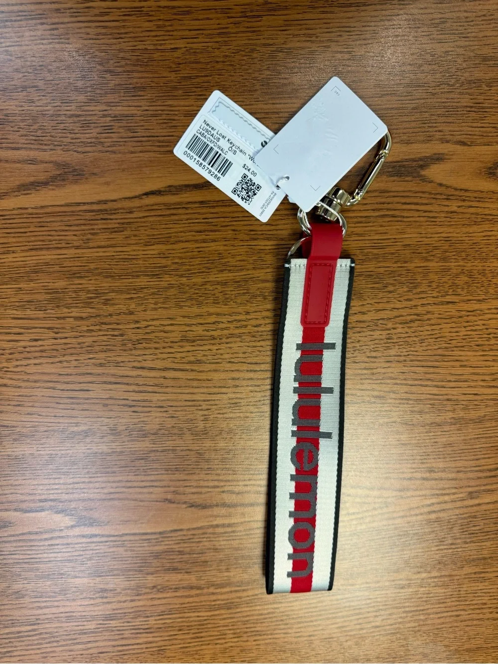 lululemon athletica Red & Cream Branded Keychain Wristlet with Metal Clip